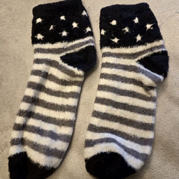 Fuzzy Fleece Stars and Stripes Slipper/Socks - Picture 1 of 4